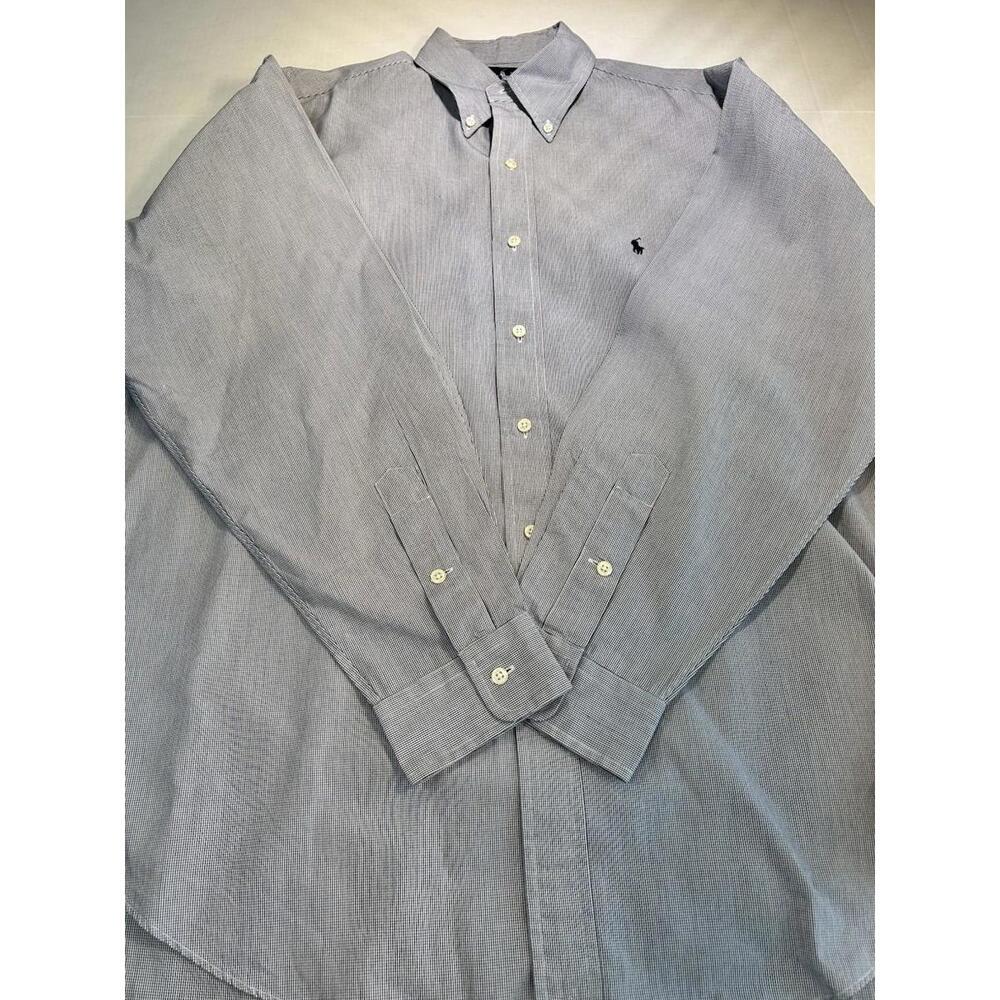 Ralph Lauren Button Down Shirt Mens Large Blaire Blue Geometric Logo Collared **